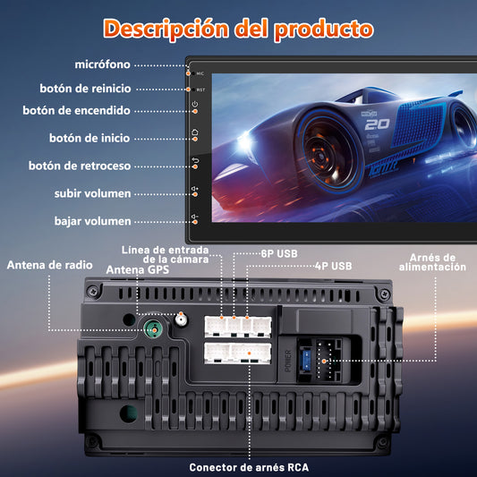 Auto Estéreo Carplay Inalámbrico Android 4+64gb 7 Pulgadas 2din Pantalla Táctil Autoestéreo Android Auto Estéreo De Pantalla Mirror Link Stereo Carro Bt Wifi Gps Cámara Fm Usb Rca