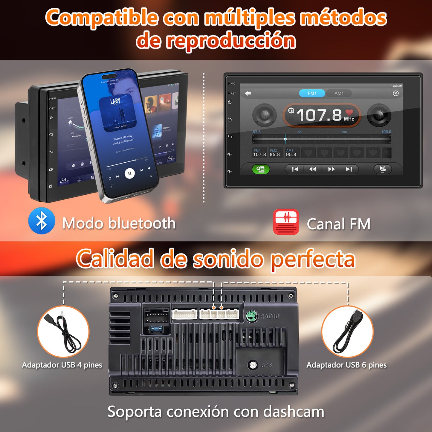 Auto Estéreo Carplay Inalámbrico Android 4+64gb 7 Pulgadas 2din Pantalla Táctil Autoestéreo Android Auto Estéreo De Pantalla Mirror Link Stereo Carro Bt Wifi Gps Cámara Fm Usb Rca