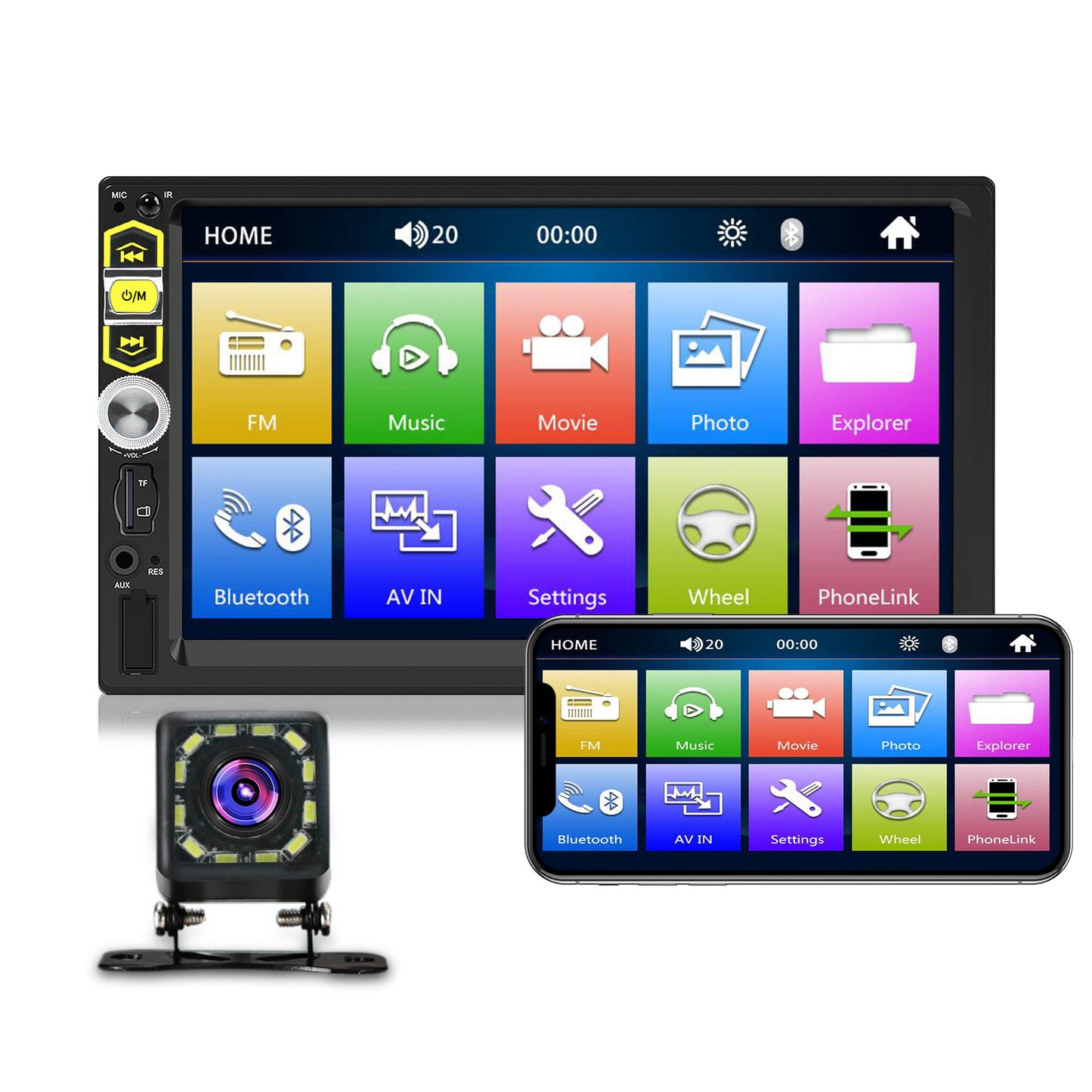 Carsapro 2-Din Car Stereo with CarPlay Mirrorlink 7-Inch Touch Screen Bluetooth FM USB Aux