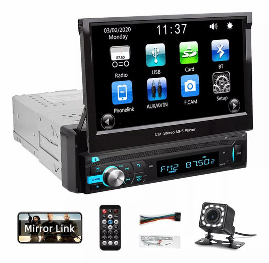 Autoestéreo Carsapro Pantalla Retráctil Táctil Cámara Mirror Link Bluetooth Transmisor FM Autoestéreo Pantllas Para Carro Autos Estereo de Pantalla 9607-MP5 Camera Color Negro