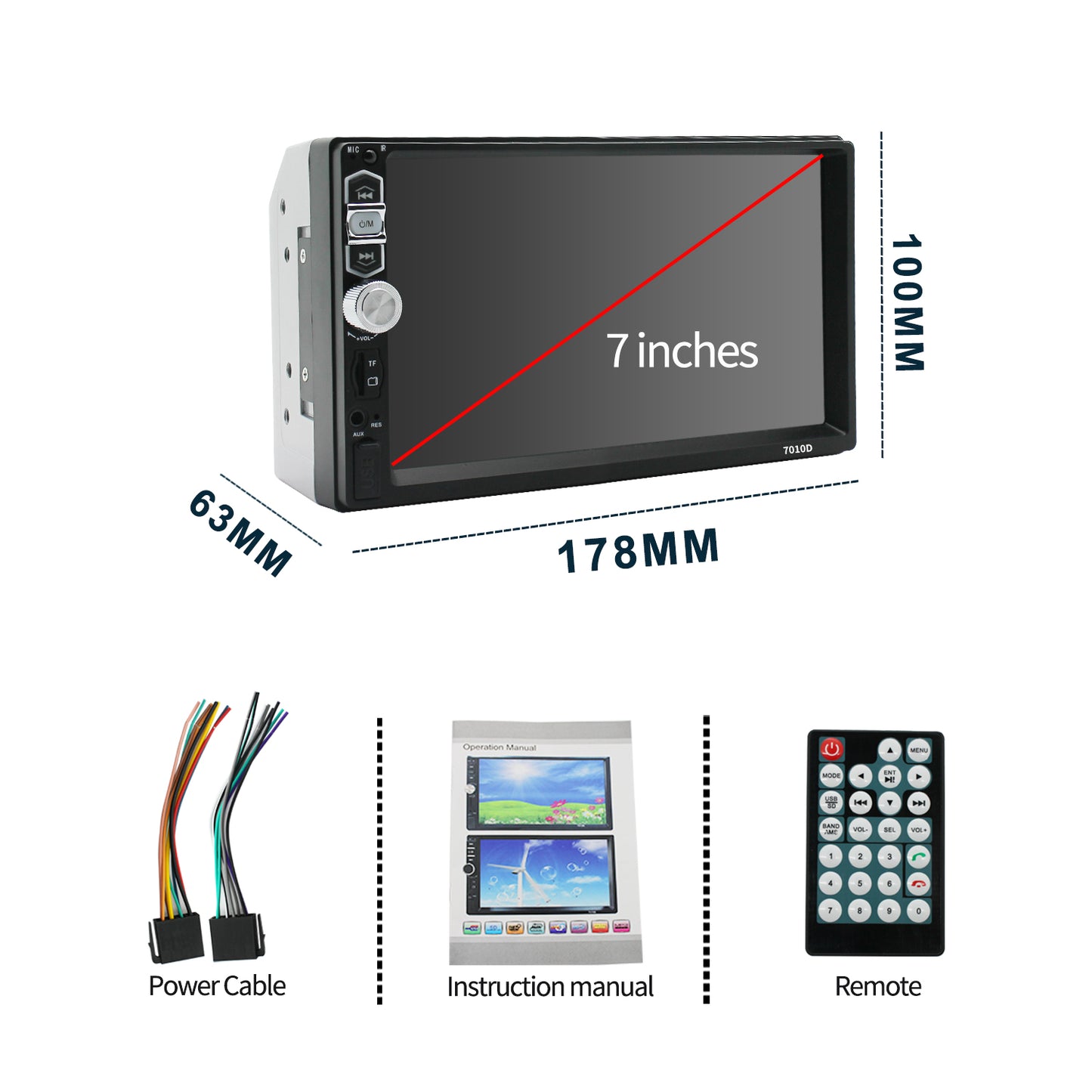 Carsapro 2-Din Car Stereo with CarPlay Mirrorlink 7-Inch Touch Screen Bluetooth FM USB Aux