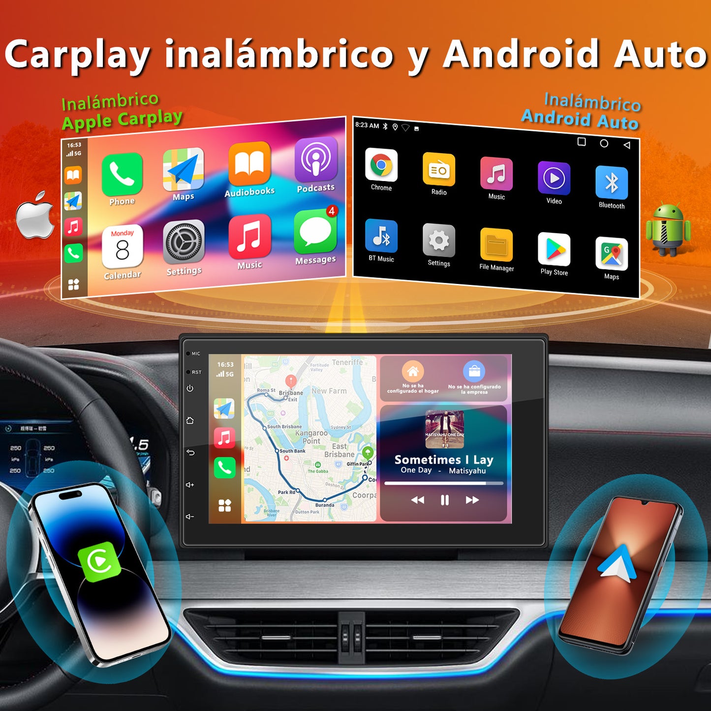 Auto Estéreo Carplay Inalámbrico Android 4+64gb 7 Pulgadas 2din Pantalla Táctil Autoestéreo Android Auto Estéreo De Pantalla Mirror Link Stereo Carro Bt Wifi Gps Cámara Fm Usb Rca