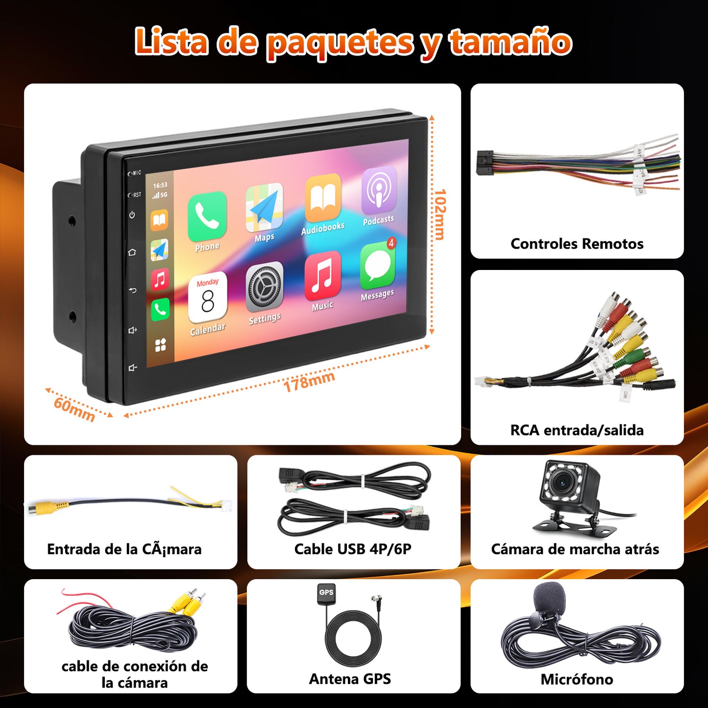 Auto Estéreo Carplay Inalámbrico Android 4+64gb 7 Pulgadas 2din Pantalla Táctil Autoestéreo Android Auto Estéreo De Pantalla Mirror Link Stereo Carro Bt Wifi Gps Cámara Fm Usb Rca