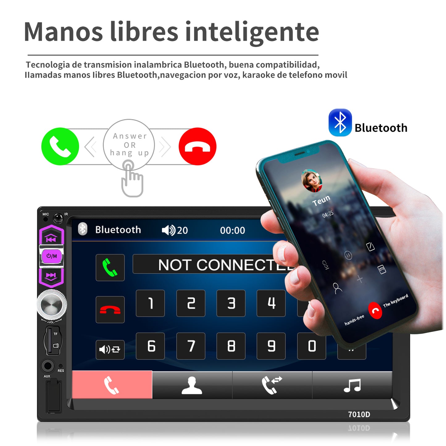 Carsapro 2-Din Car Stereo with CarPlay Mirrorlink 7-Inch Touch Screen Bluetooth FM USB Aux