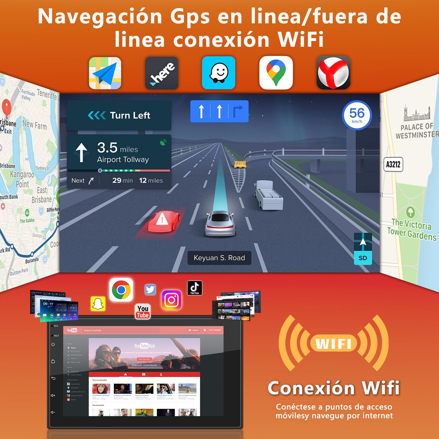 Auto Estéreo Carplay Inalámbrico Android 4+64gb 7 Pulgadas 2din Pantalla Táctil Autoestéreo Android Auto Estéreo De Pantalla Mirror Link Stereo Carro Bt Wifi Gps Cámara Fm Usb Rca