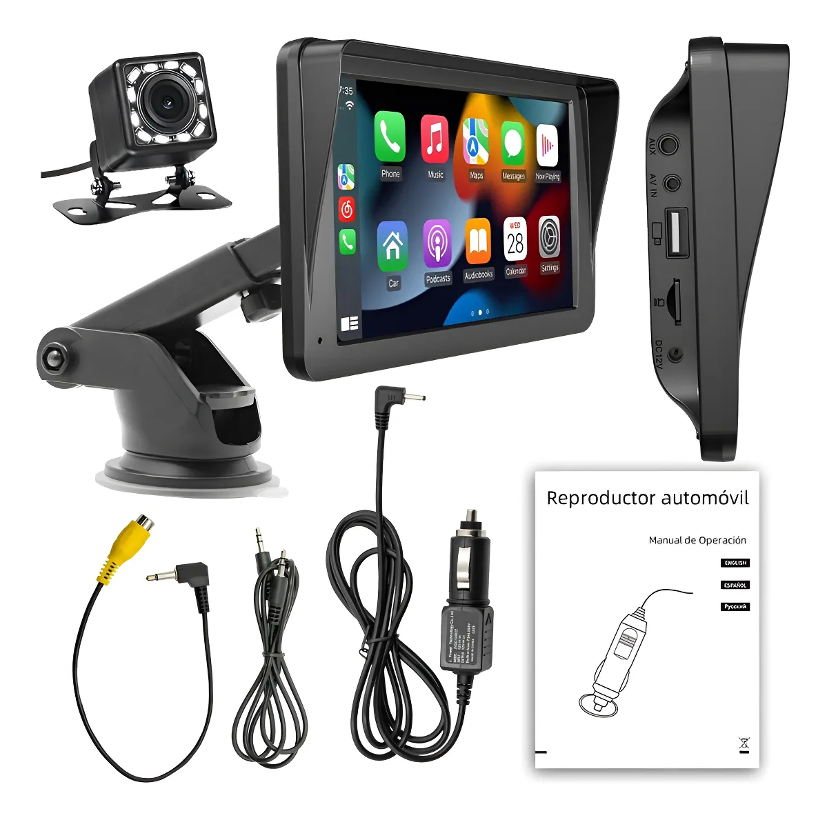 Carsapro Car Stereo 7-inch IPS Touch Screen Wireless CarPlay Android Auto Portable Bluetooth Mirrorlink Car Stereo with Camera