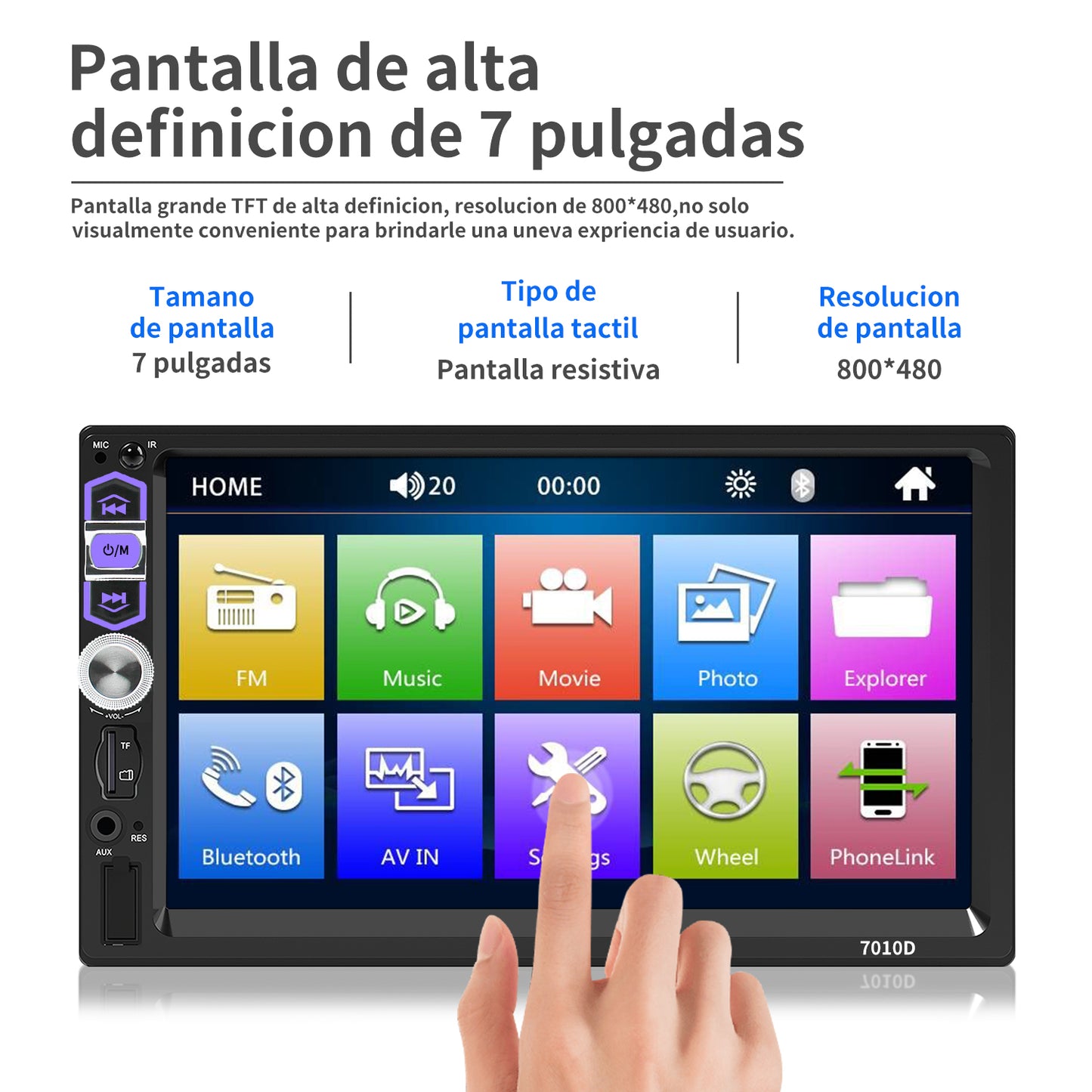 Carsapro 2-Din Car Stereo with CarPlay Mirrorlink 7-Inch Touch Screen Bluetooth FM USB Aux