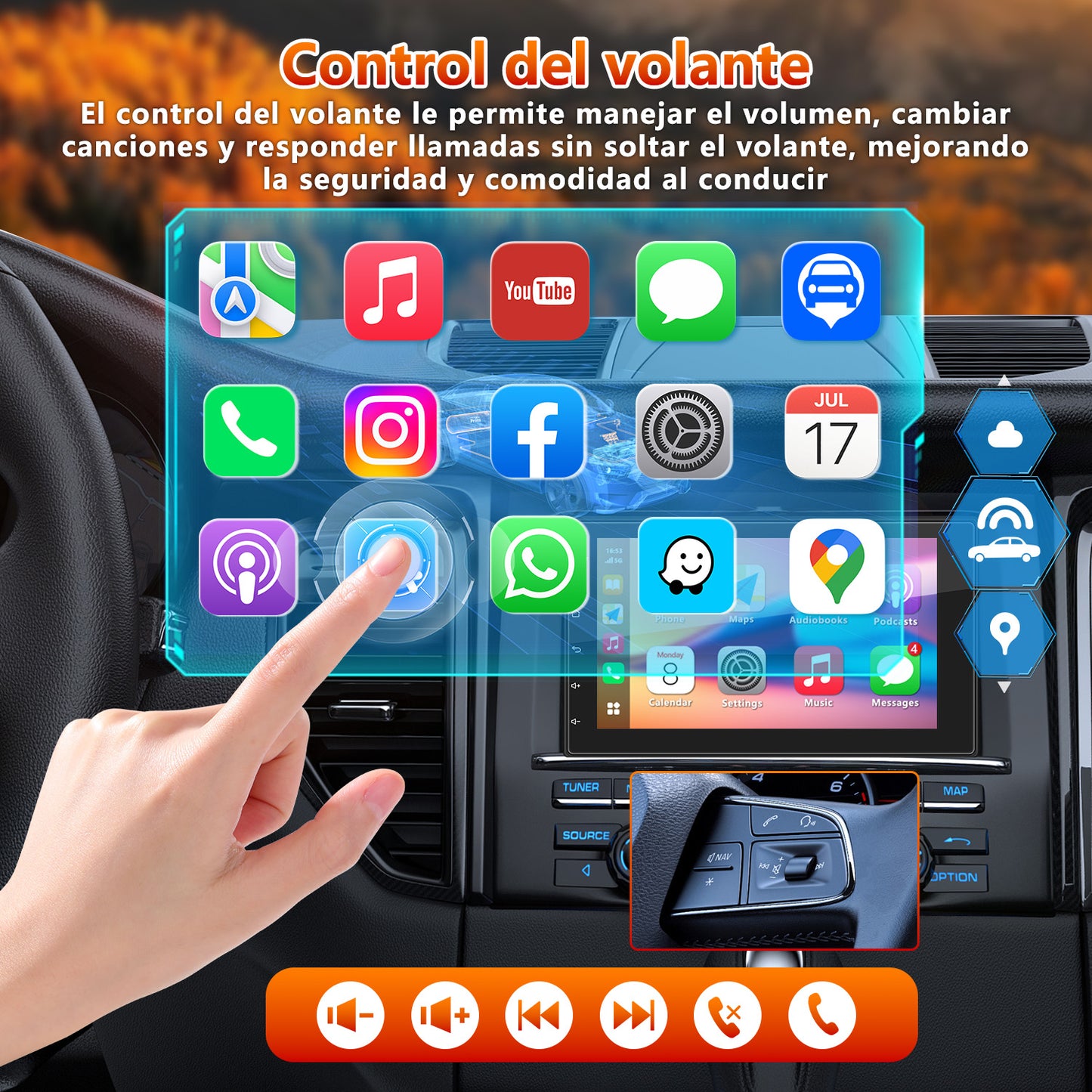 Auto Estéreo Carplay Inalámbrico Android 4+64gb 7 Pulgadas 2din Pantalla Táctil Autoestéreo Android Auto Estéreo De Pantalla Mirror Link Stereo Carro Bt Wifi Gps Cámara Fm Usb Rca