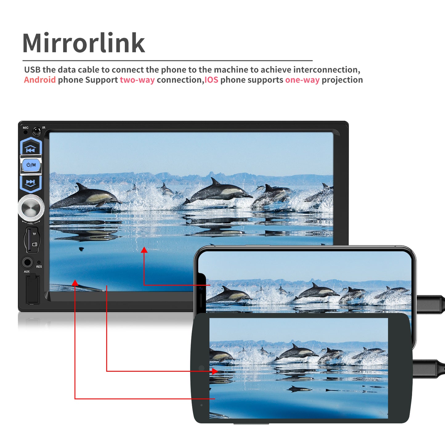 Carsapro 2-Din Car Stereo with CarPlay Mirrorlink 7-Inch Touch Screen Bluetooth FM USB Aux